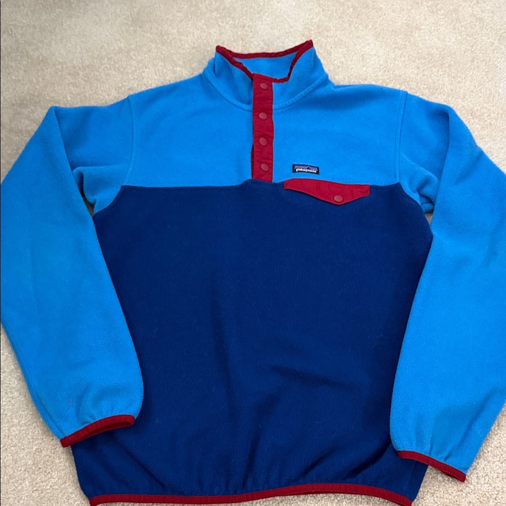 Patagonia Youth Sz XXL Blue(s) and Red Synchilla Snap Fleece Pullover